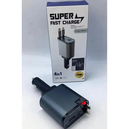 Retractable Car Charger 60W Fast Charging – USB-C & Lightning Cable for Vehicle