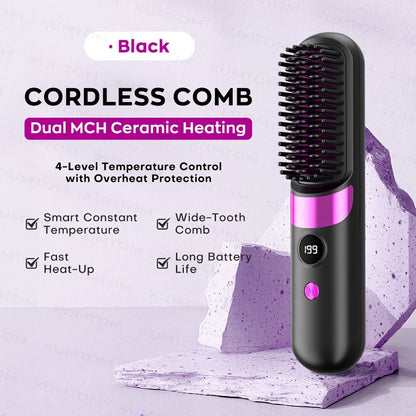 2 in 1 Cordless Hair Straightener Brush
